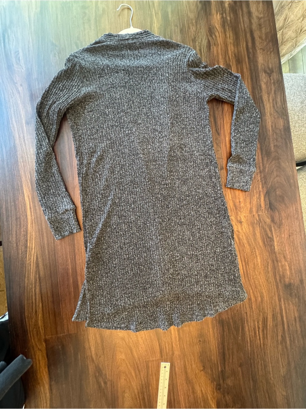 Veronica M Charcoal Gray Ribbed Open Front Long Cardigan S - Picture 2 of 7